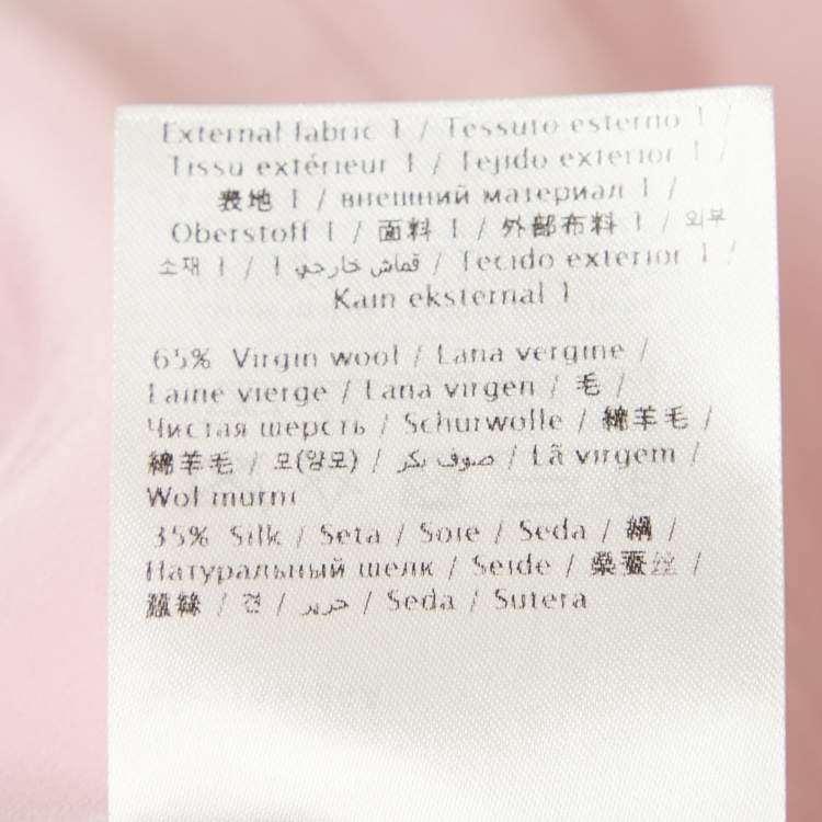 Pre Owned Valentino Pink Graphic Print Wool Blend Feather Trim Dress S