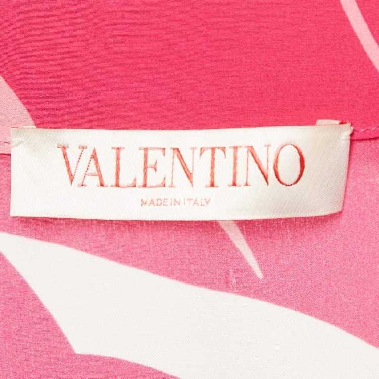 Pre Owned Valentino Pink Panther Motif Silk Feather Trim Shirt XS