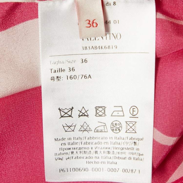 Pre Owned Valentino Pink Panther Motif Silk Feather Trim Shirt XS