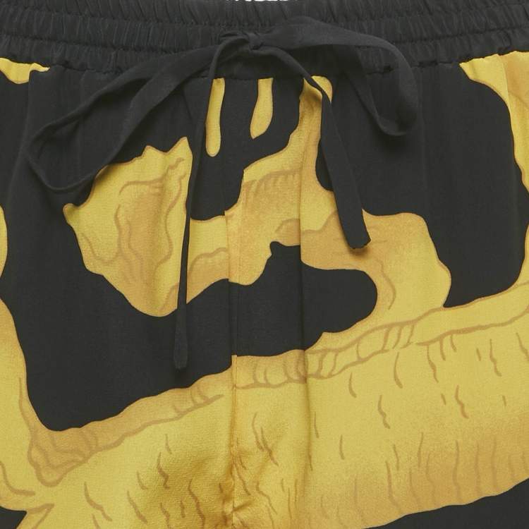 Pre Owned Valentino Black Dragon Printed Silk Straight Leg Pants S