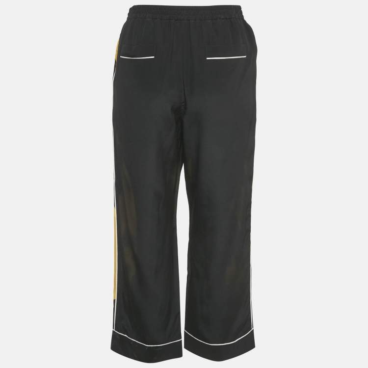 Pre Owned Valentino Black Dragon Printed Silk Straight Leg Pants S