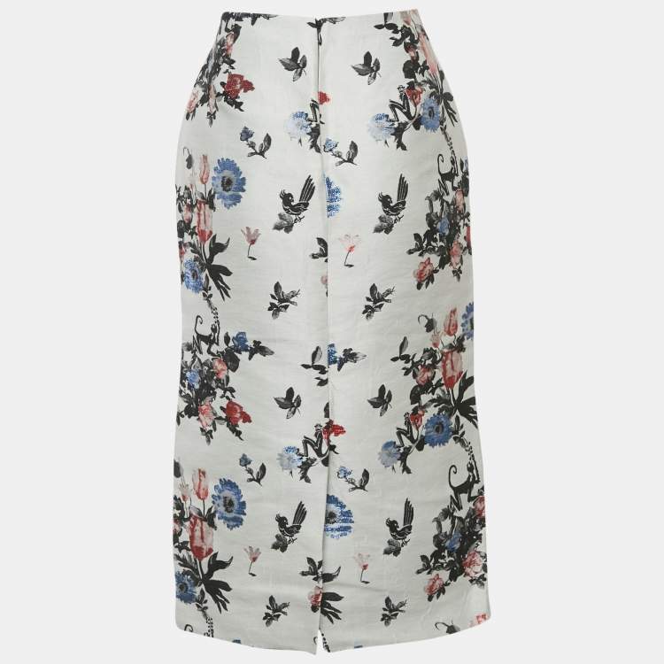Pre Owned Valentino Blue Floral Jacquard Pencil Skirt M