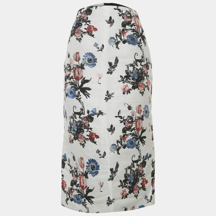Pre Owned Valentino Blue Floral Jacquard Pencil Skirt M