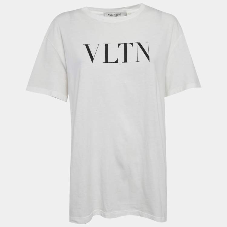 Pre Owned Valentino White Logo Print Jersey T-Shirt M
