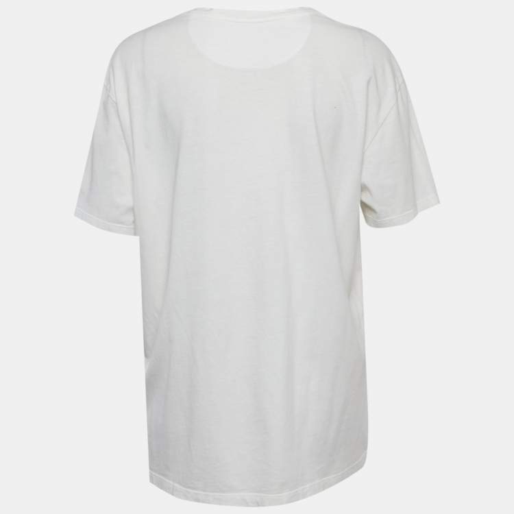 Pre Owned Valentino White Logo Print Jersey T-Shirt M