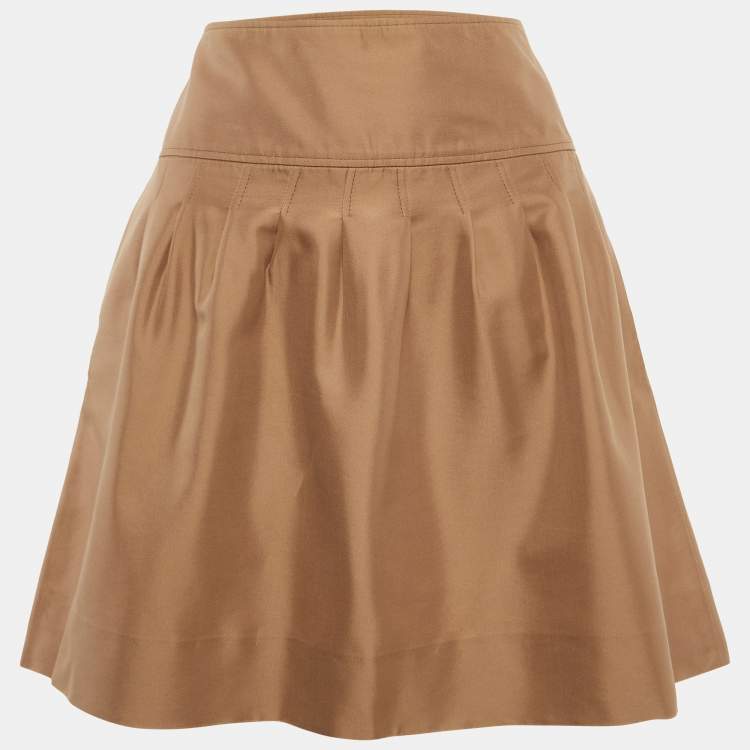 Pre Owned Valentino Beige Gabardine Pleated Mini Skirt M