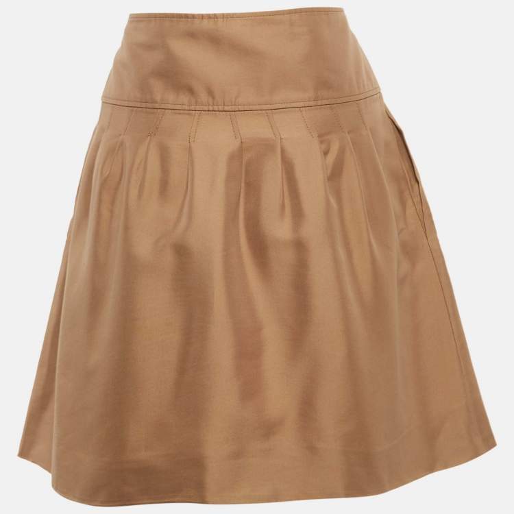 Pre Owned Valentino Beige Gabardine Pleated Mini Skirt M