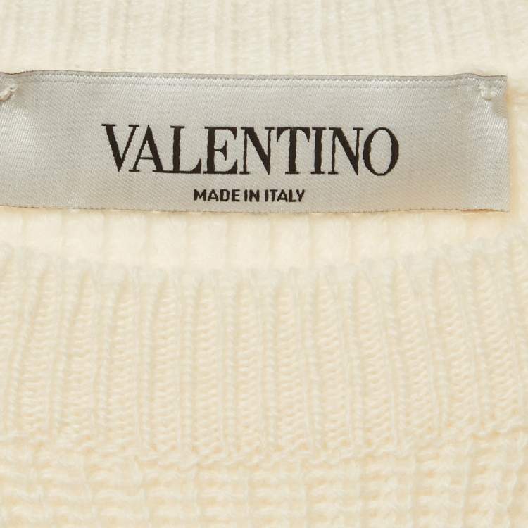 Pre Owned Valentino Cream Rib Knit Crewneck Sweater M