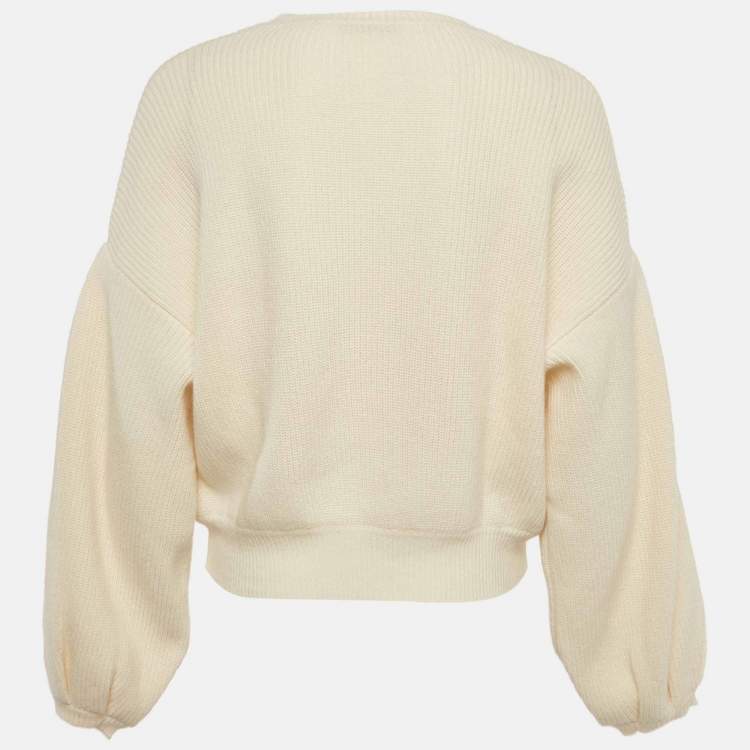 Pre Owned Valentino Cream Rib Knit Crewneck Sweater M