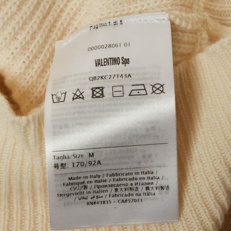 Pre Owned Valentino Cream Rib Knit Crewneck Sweater M