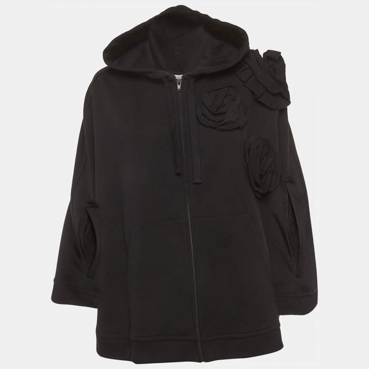 Pre Owned Valentino Black Cotton Rose Detail Cape Jacket XS