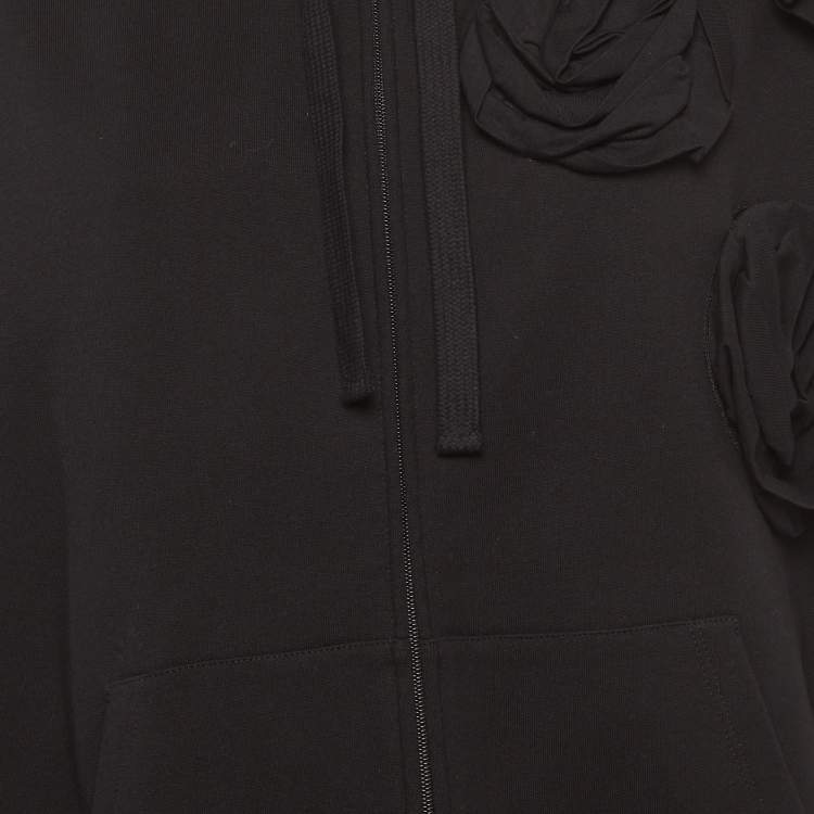 Pre Owned Valentino Black Cotton Rose Detail Cape Jacket XS