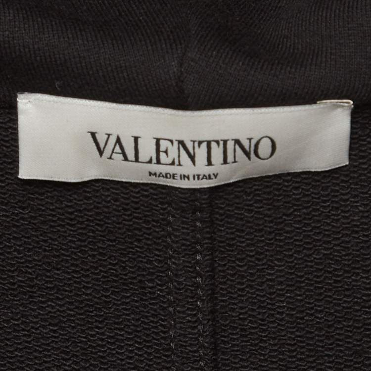 Pre Owned Valentino Black Cotton Rose Detail Cape Jacket XS