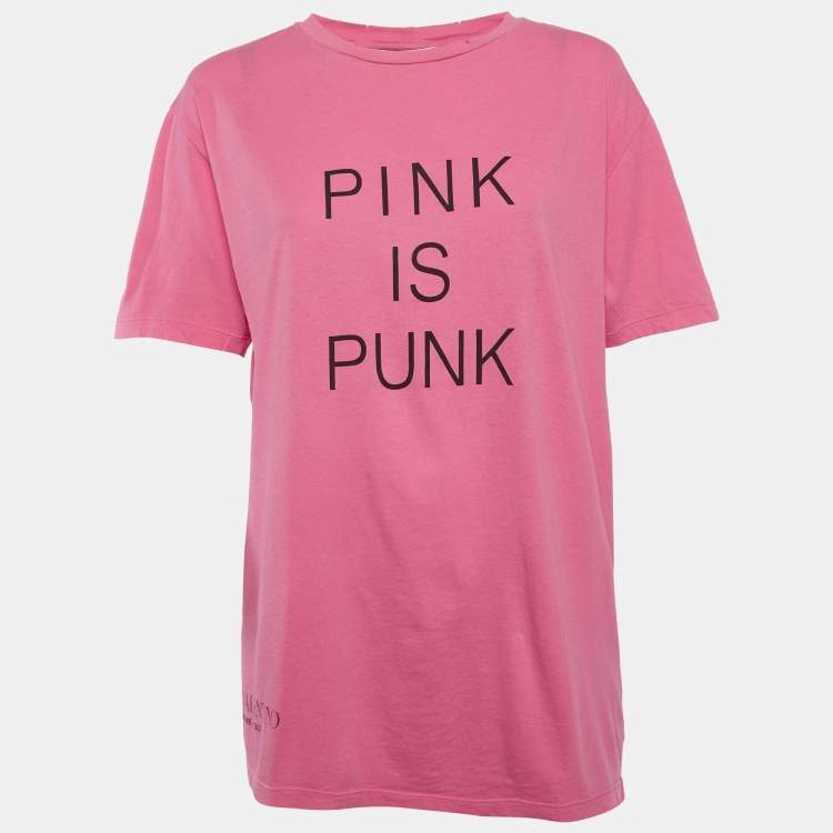 Pre Owned Valentino Pink Pink is Punk Print Jersey Distressed T-Shirt S