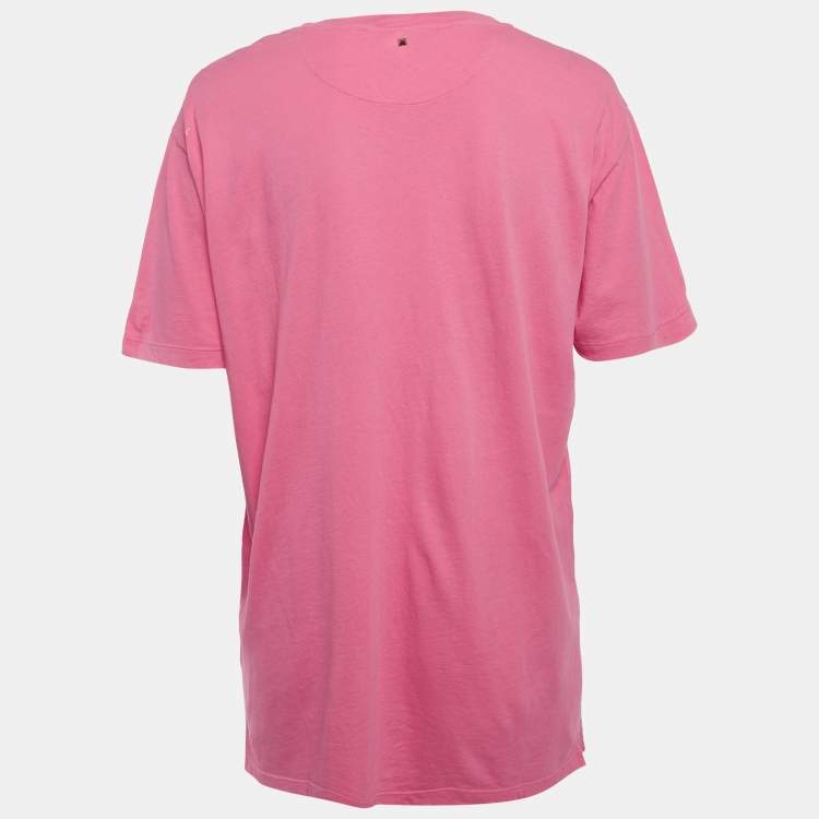 Pre Owned Valentino Pink Pink is Punk Print Jersey Distressed T-Shirt S