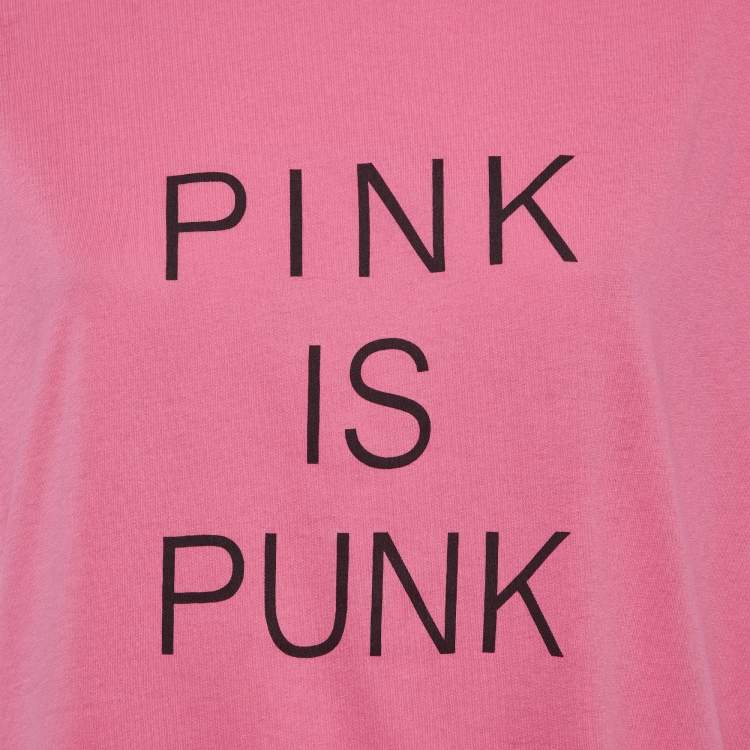 Pre Owned Valentino Pink Pink is Punk Print Jersey Distressed T-Shirt S