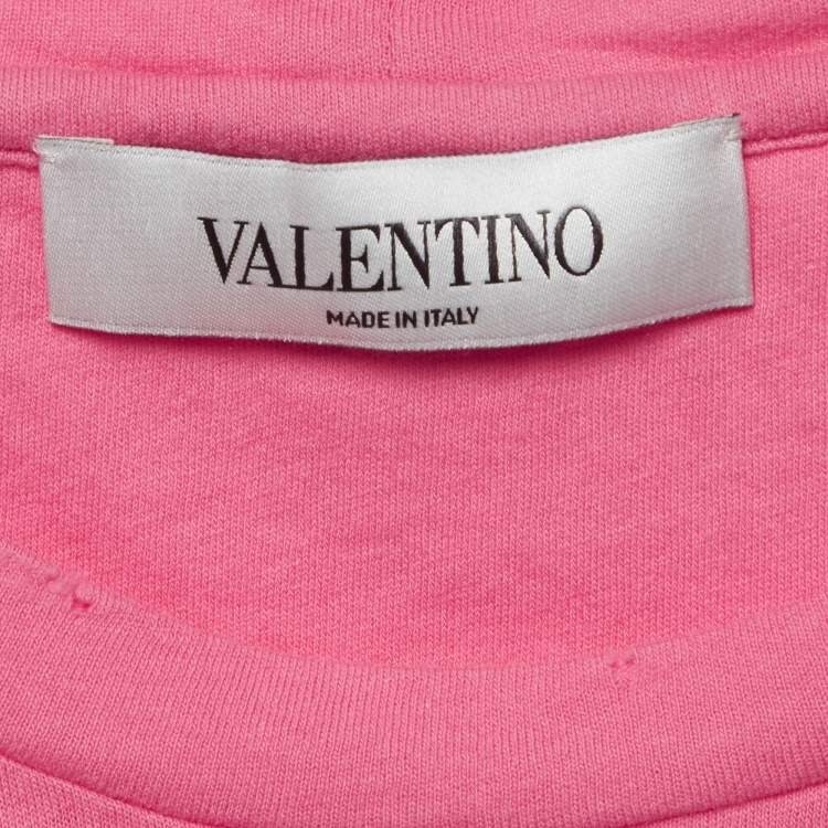 Pre Owned Valentino Pink Pink is Punk Print Jersey Distressed T-Shirt S