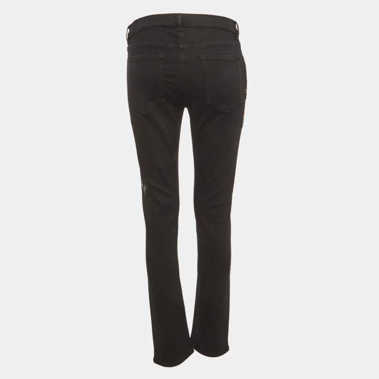 Pre Owned Valentino Black Denim Butterfly Appliques Jeans M/waist 28"