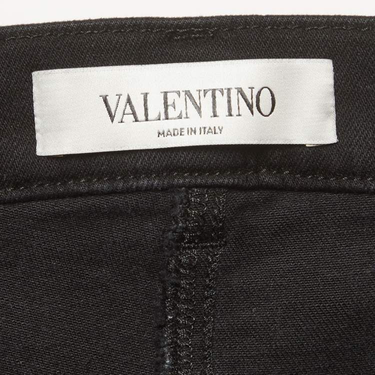 Pre Owned Valentino Black Denim Butterfly Appliques Jeans M/waist 28"