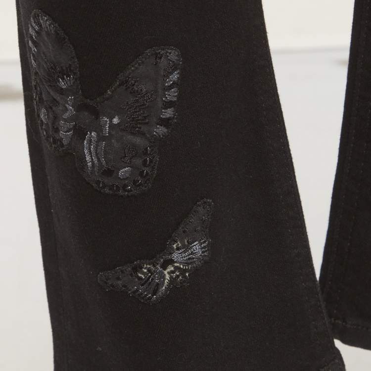 Pre Owned Valentino Black Denim Butterfly Appliques Jeans M/waist 28"