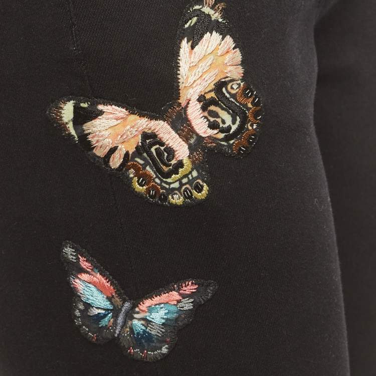 Pre Owned Valentino Black Denim Butterfly Appliques Jeans M/waist 28"