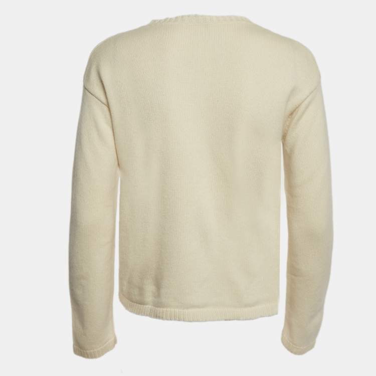Pre Owned Valentino Cream Cashmere Round Neck Sweater S