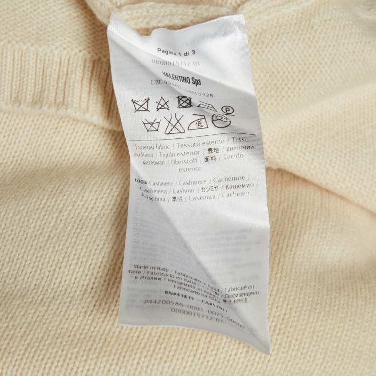 Pre Owned Valentino Cream Cashmere Round Neck Sweater S