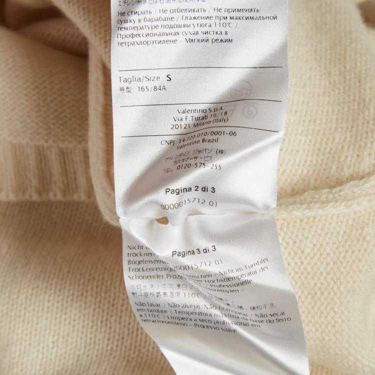 Pre Owned Valentino Cream Cashmere Round Neck Sweater S