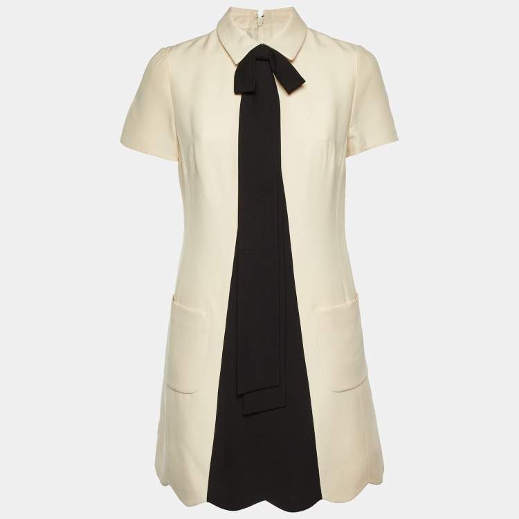 Pre Owned Valentino Cream Wool & Silk Bow Detail Mini Dress M