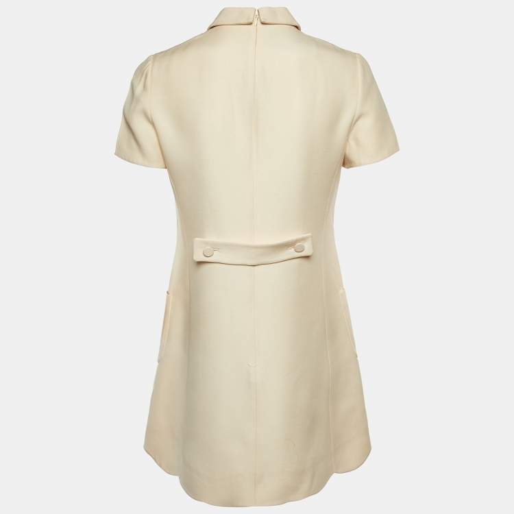 Pre Owned Valentino Cream Wool & Silk Bow Detail Mini Dress M