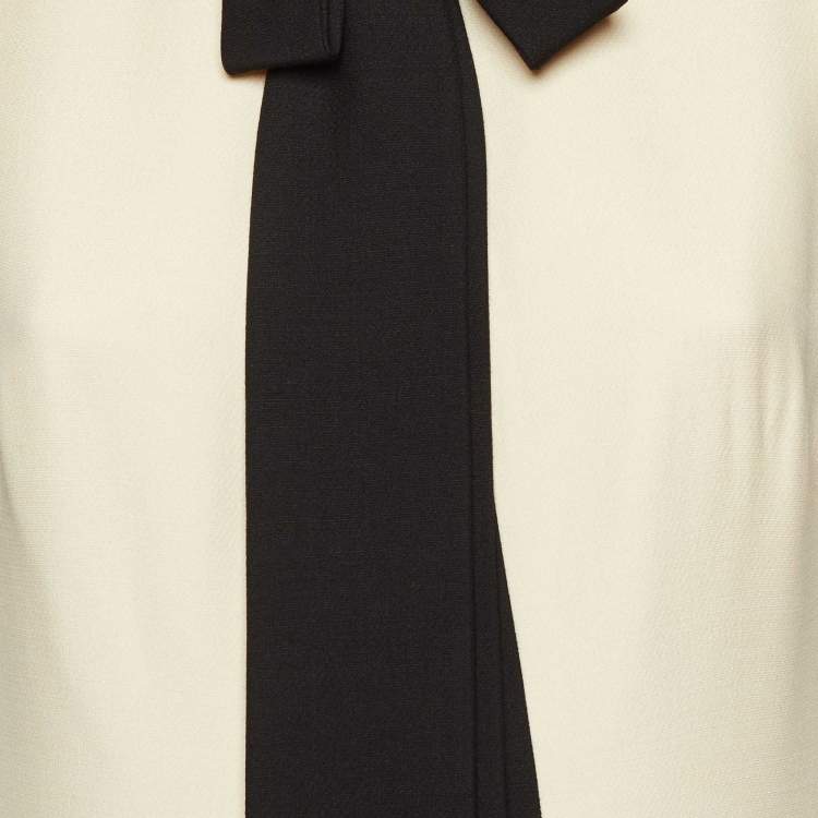 Pre Owned Valentino Cream Wool & Silk Bow Detail Mini Dress M