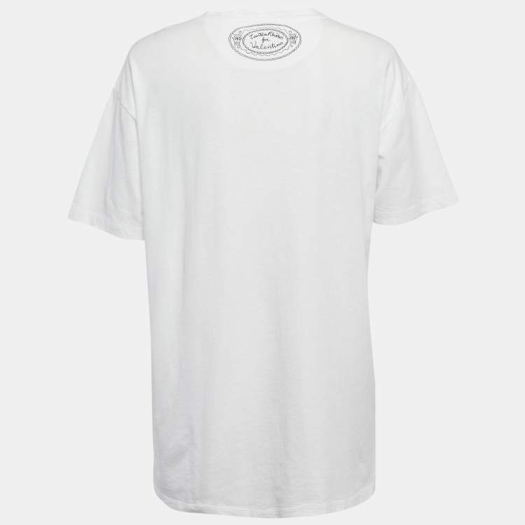 Pre Owned Valentino White Lipstick Print Jersey T-Shirt S