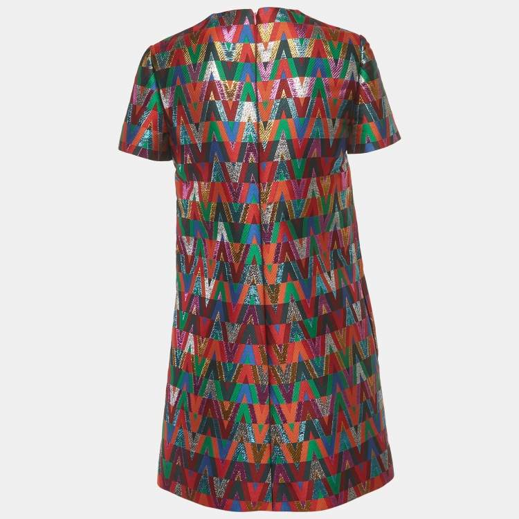Pre Owned Valentino Multicolor Chevron Lurex Shift Dress S