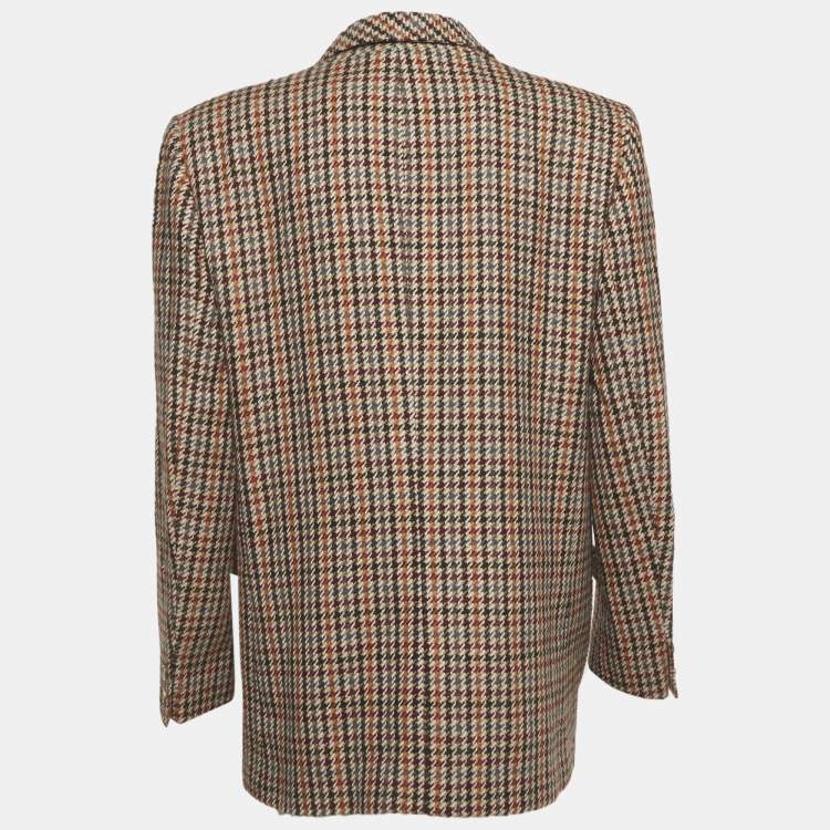 Pre Owned Valentino Vintage Brown Houndstooth Wool Blazer L