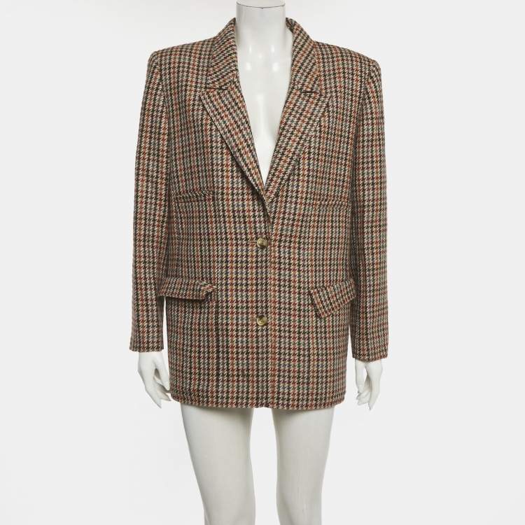 Pre Owned Valentino Vintage Brown Houndstooth Wool Blazer L