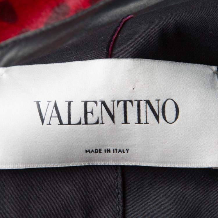 Pre Owned Valentino Red Leopard Pattern Calf Fur Zip Front Biker Jacket M
