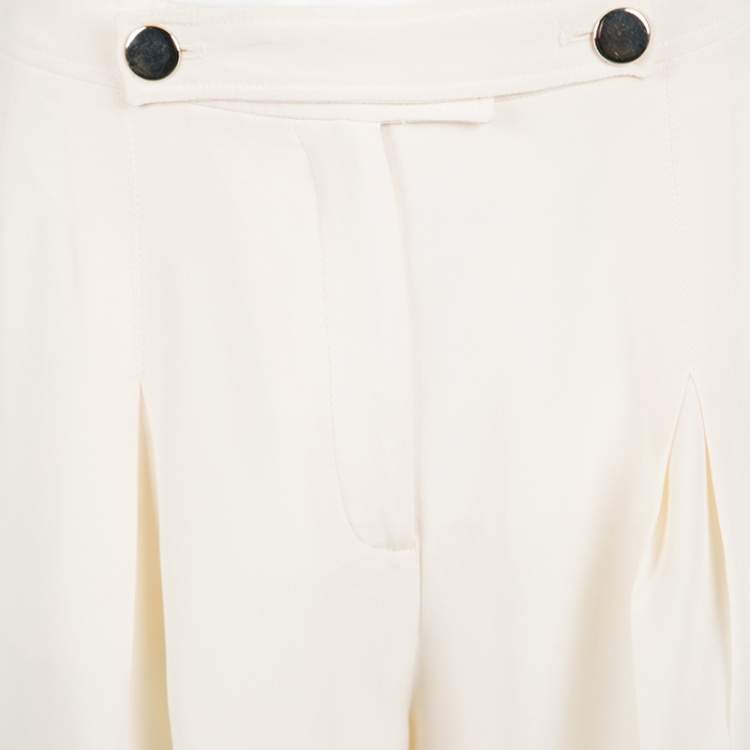 Pre Owned Valentino Cream Silk High Waist Wide Leg Trousers S