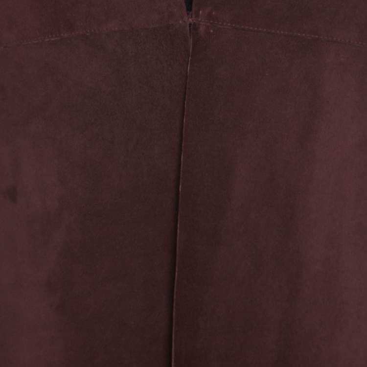 Pre Owned Valentino Burgundy Leather Poncho Style Fringed Hem Jacket S