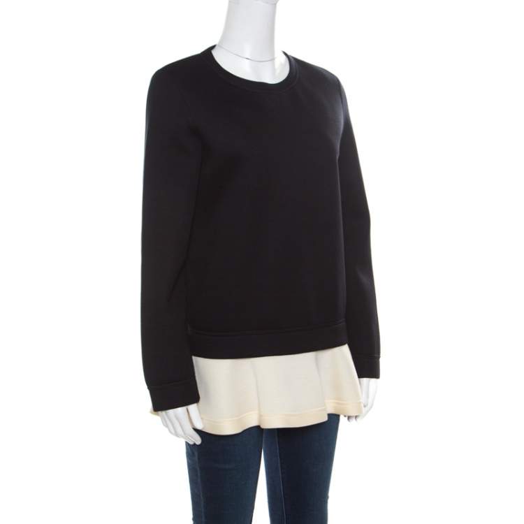 Pre Owned Valentino Black Contrast Flared Hem Detail Sweatshirt S