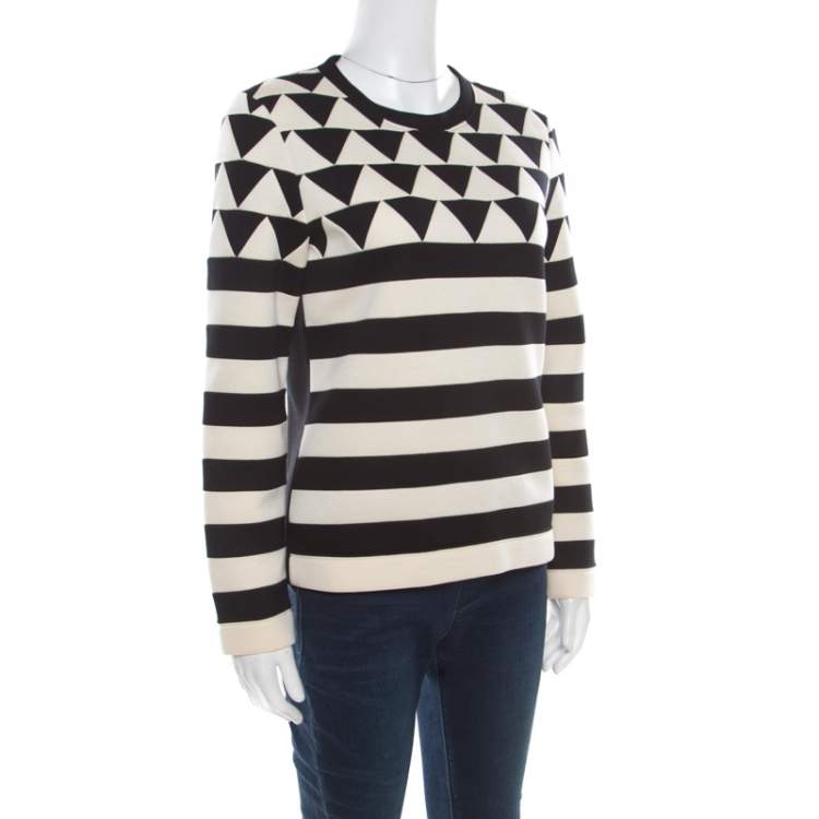 Pre Owned Valentino Monochrome Geometric Patterned Jacquard Sweatshirt S