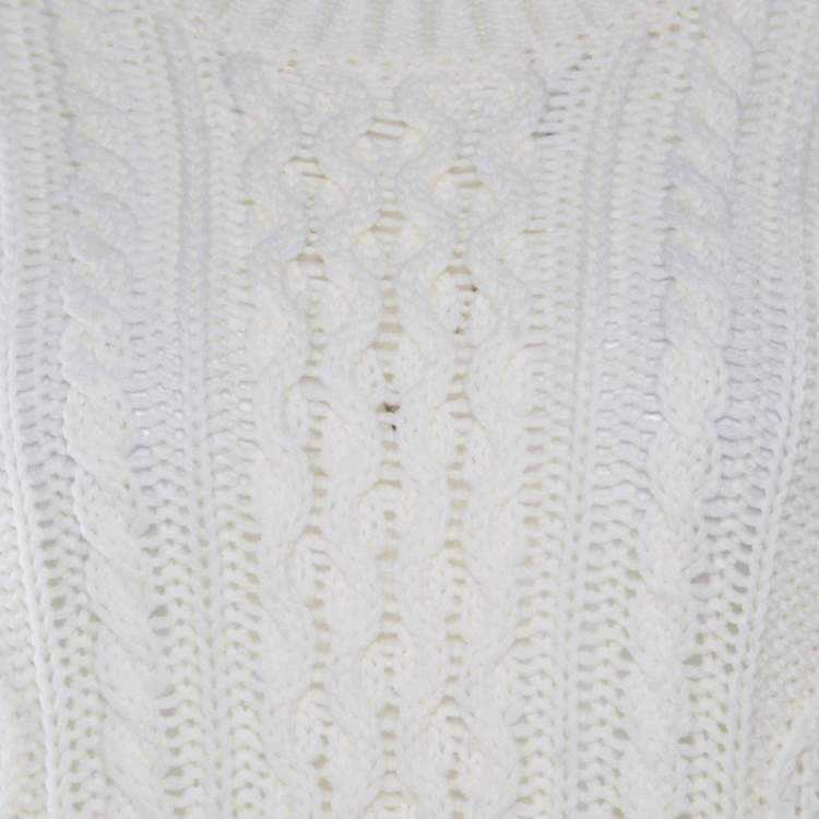 Pre Owned Valentino Ivory Chunky Knit Wool Ostrich Feathered Full Sleeve Pullover S
