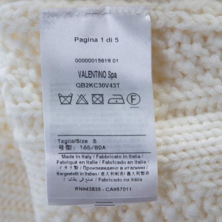 Pre Owned Valentino Ivory Chunky Knit Wool Ostrich Feathered Full Sleeve Pullover S