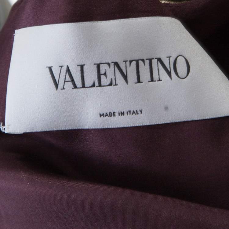 Pre Owned Valentino Gold Feather Patterned Jacquard Lurex Insert Shift Dress M