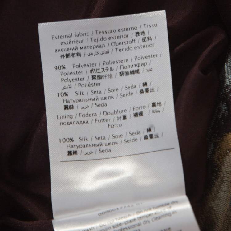 Pre Owned Valentino Gold Feather Patterned Jacquard Lurex Insert Shift Dress M