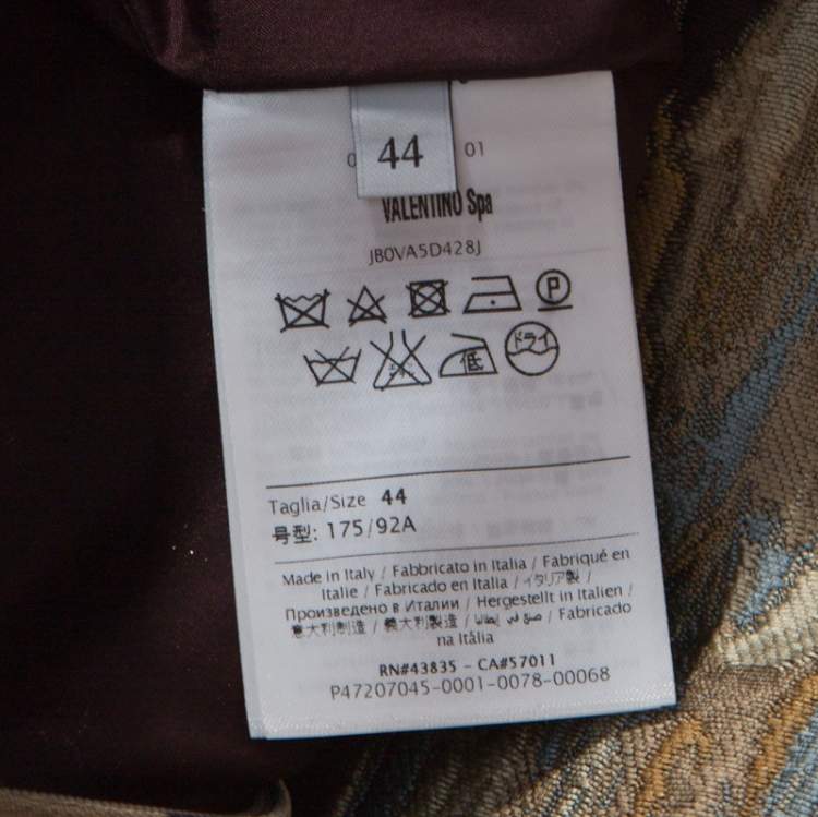 Pre Owned Valentino Gold Feather Patterned Jacquard Lurex Insert Shift Dress M