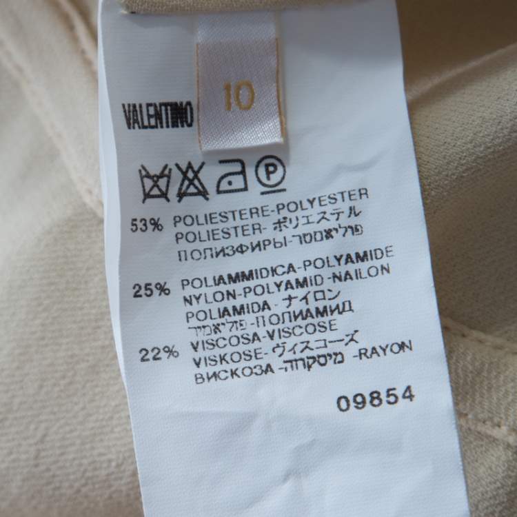 Pre Owned Valentino Buttercream Crepe Bow Detail Lace Babydoll Top L