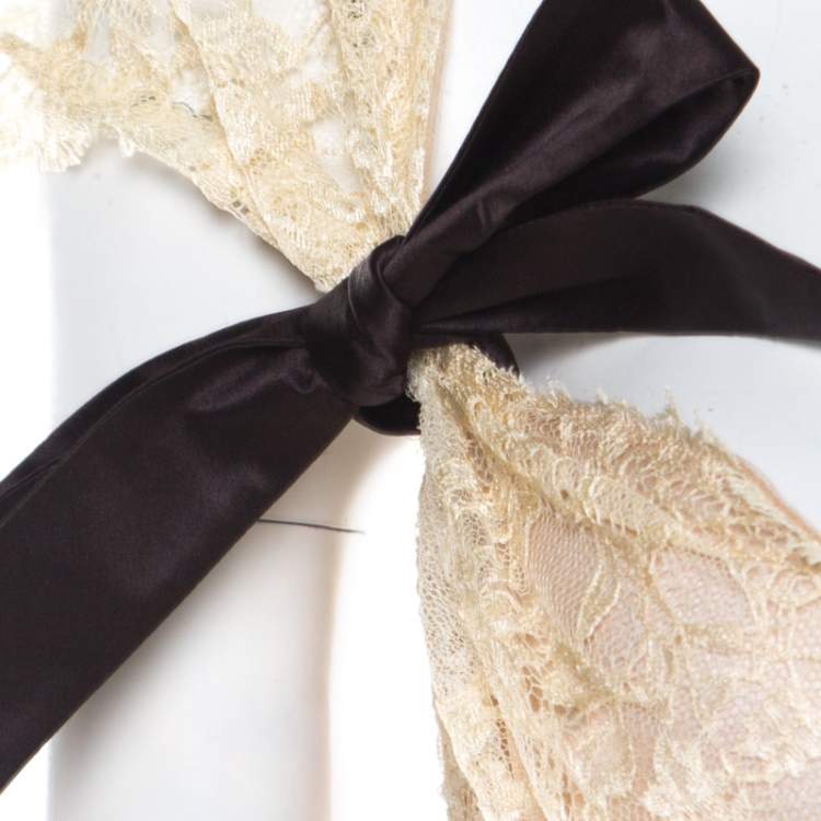 Pre Owned Valentino Buttercream Crepe Bow Detail Lace Babydoll Top L