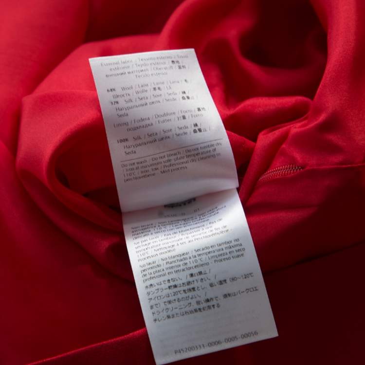 Pre Owned Valentino Red Wool and Silk Collared Short Sleeve Dress M