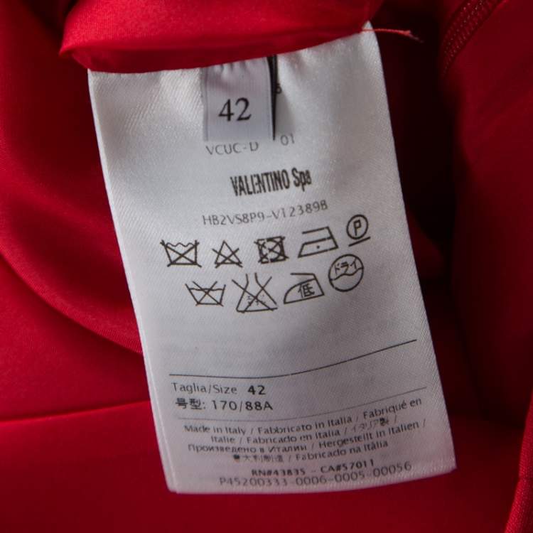 Pre Owned Valentino Red Wool and Silk Collared Short Sleeve Dress M