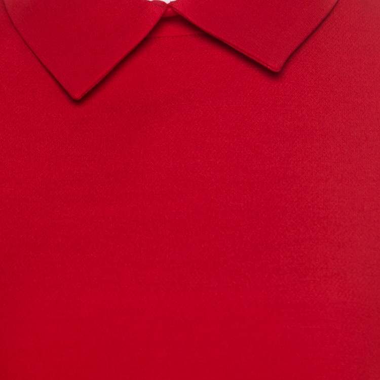 Pre Owned Valentino Red Wool and Silk Collared Short Sleeve Dress M
